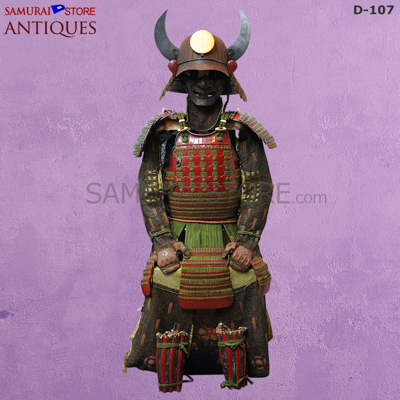 D107 Vermilion Red Antique Samurai Armor Edo period w/ 2nd grade certificate