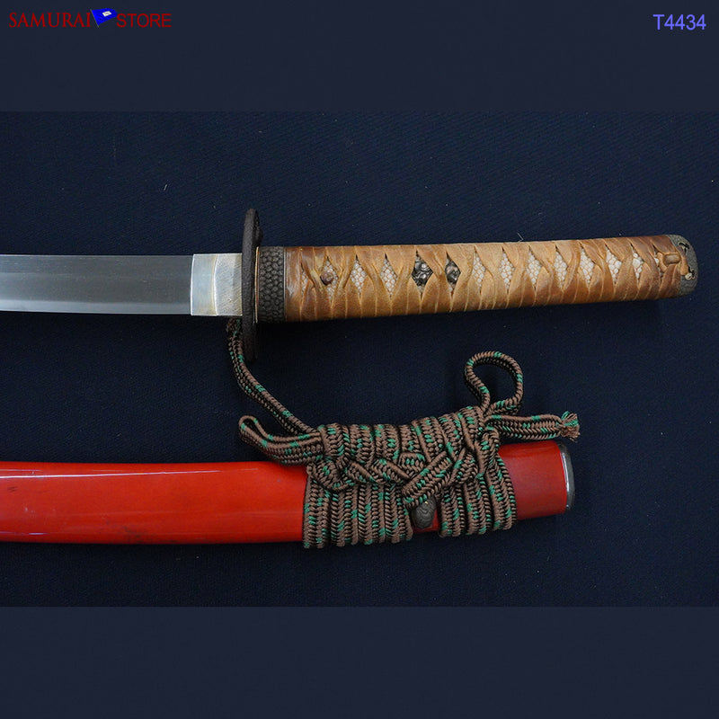 T4434 Katana Sword YOSHIMICHI w/ Red Ornate Mountings - Antique