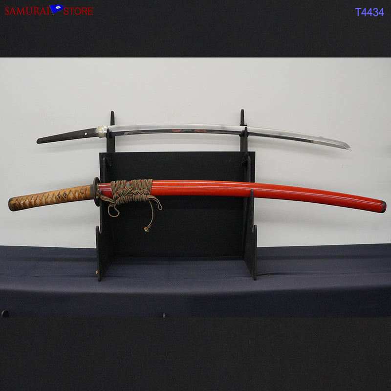 T4434 Katana Sword YOSHIMICHI w/ Red Ornate Mountings - Antique
