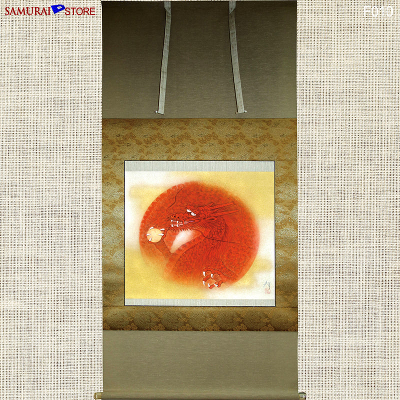 Hanging Scroll Painting Dragon in Red - Kakejiku F010 - SAMURAI STORE