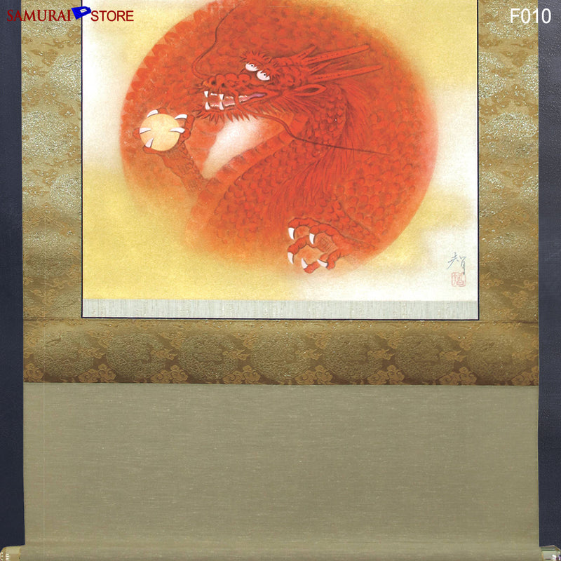 Hanging Scroll Painting Dragon in Red - Kakejiku F010 - SAMURAI STORE