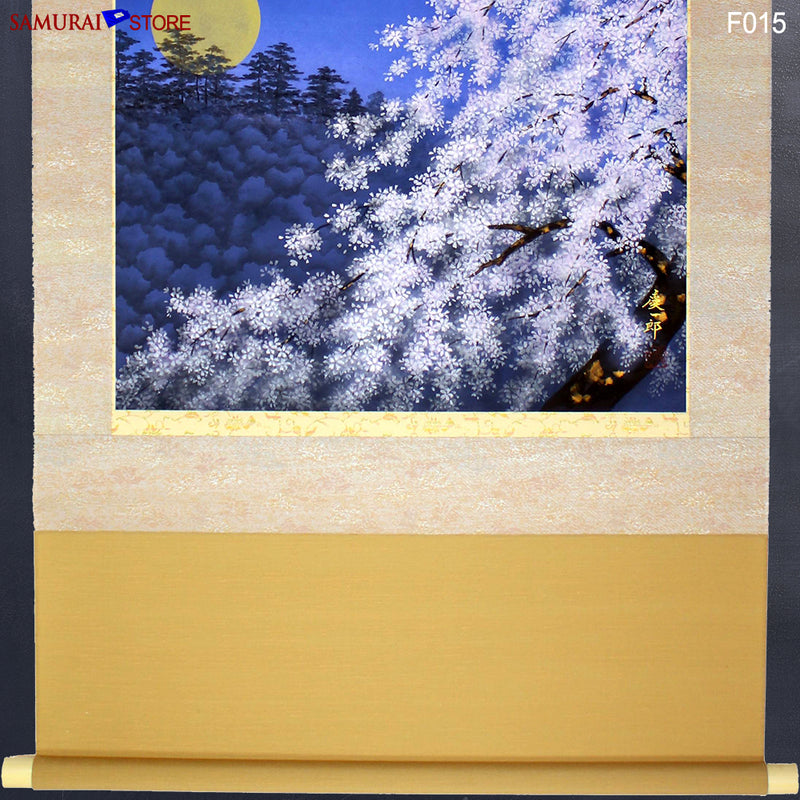Hanging Scroll Painting SAKURA Cherries at Moony Evening  - Kakejiku F015 - SAMURAI STORE